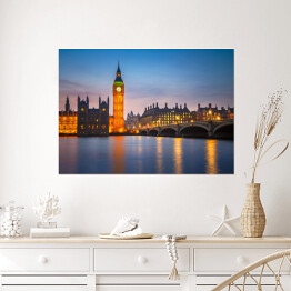 Plakat Big Ben i Most Westminster w półmroku w Londynie