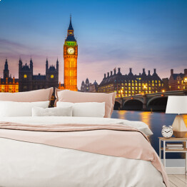 Fototapeta Big Ben i Most Westminster w półmroku w Londynie