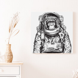 Obraz na płótnie Małpa jako astronauta - czarno biała ilustracja