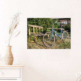Plakat samoprzylepny Niebieski rower na wsi