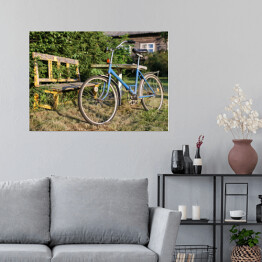 Plakat samoprzylepny Niebieski rower na wsi