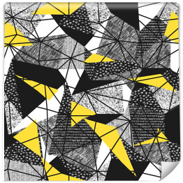 Tapeta winylowa zmywalna w rolce Geometryczny wzór w stylu retro - żółte trójkąty i czarne dekoracje