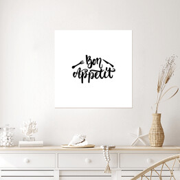 Plakat samoprzylepny "Bon appetit" - czarno biała kaligrafia