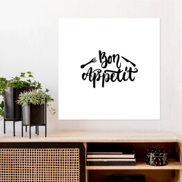 Plakat samoprzylepny "Bon appetit" - czarno biała kaligrafia