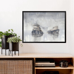 Obraz w ramie Dwie łodzie na morzu we mgle