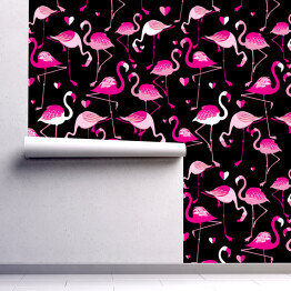 Tapeta winylowa zmywalna w rolce Bezszwowy wzór od różowych flamingów