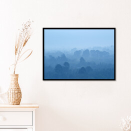 Plakat w ramie Tropikalny las deszczowy we mgle w odcieniach koloru niebieskiego