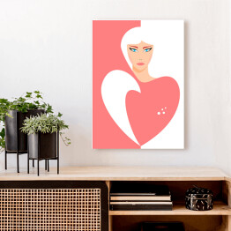 Obraz na płótnie Kobieta i serce - biało różowa grafika