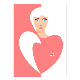 Plakat Kobieta i serce - biało różowa grafika