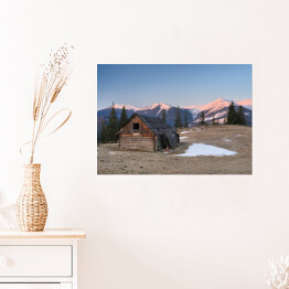 Plakat samoprzylepny Wiosenny krajobraz w górskiej wiosce
