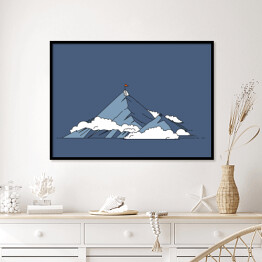Plakat w ramie Ilustracja - szaro niebiesko białe góry