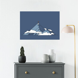Plakat Ilustracja - szaro niebiesko białe góry