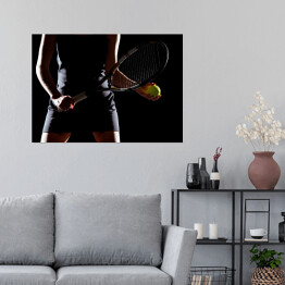 Plakat samoprzylepny Kobieta z rakietą tenisową i piłką