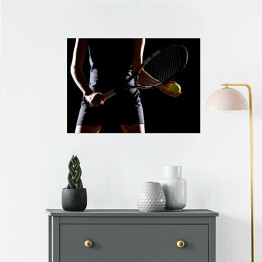 Plakat Kobieta z rakietą tenisową i piłką