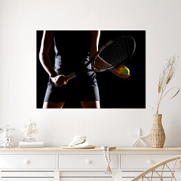 Plakat Kobieta z rakietą tenisową i piłką