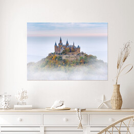 Plakat samoprzylepny Niemiecki zamek Hohenzollern nad chmurami