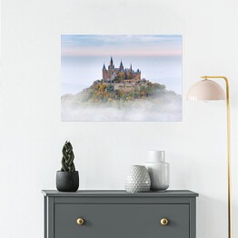 Plakat samoprzylepny Niemiecki zamek Hohenzollern nad chmurami