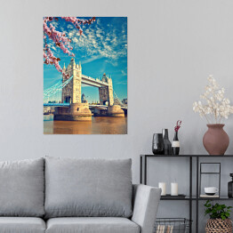 Plakat Tower Bridge w Londynie wiosną