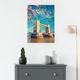 Plakat Tower Bridge w Londynie wiosną
