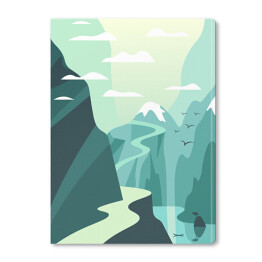 Jezioro i górska ścieżka - ilustracja w odcieniach błękitu i bieli