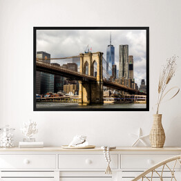 Obraz w ramie Most Brookliński i Manhattan w tle