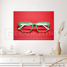Plakat samoprzylepny Modne okulary na czerwonym tle