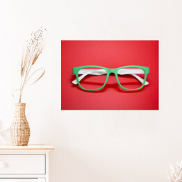 Plakat Modne okulary na czerwonym tle