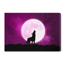 Obraz na płótnie Wilk wyjący do księżyca - ilustracja w fioletowych barwach