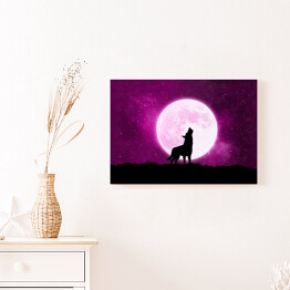 Obraz na płótnie Wilk wyjący do księżyca - ilustracja w fioletowych barwach