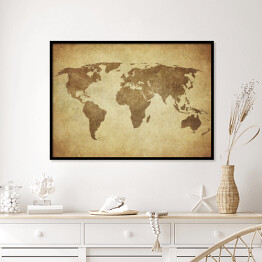 Plakat w ramie Mapa świata w odcieniach beżu w stylu vintage