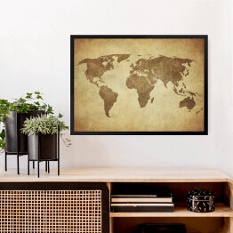 Obraz w ramie Mapa świata w odcieniach beżu w stylu vintage