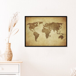 Plakat w ramie Mapa świata w odcieniach beżu w stylu vintage