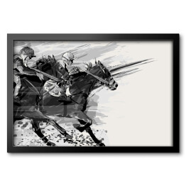 Obraz w ramie Wyścigi konne w stylu grunge - biało czarna ilustracja