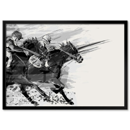 Plakat w ramie Wyścigi konne w stylu grunge - biało czarna ilustracja