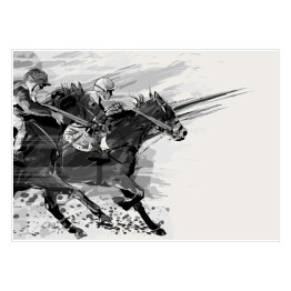 Plakat samoprzylepny Wyścigi konne w stylu grunge - biało czarna ilustracja