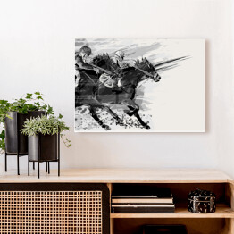 Obraz na płótnie Wyścigi konne w stylu grunge - biało czarna ilustracja