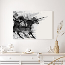 Obraz na płótnie Wyścigi konne w stylu grunge - biało czarna ilustracja
