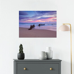 Plakat Wschód słońca w Dicky Beach Shipwreck w Australii