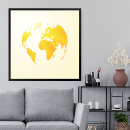 Obraz w ramie Żółta słoneczna mapa świata 