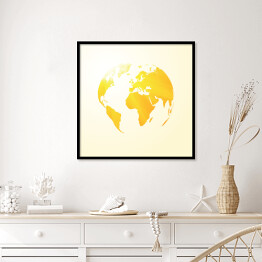 Plakat w ramie Żółta słoneczna mapa świata 