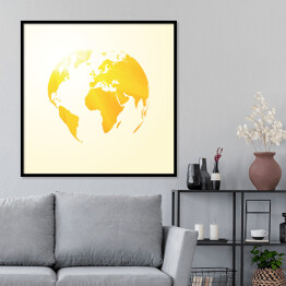 Plakat w ramie Żółta słoneczna mapa świata 