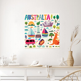 Plakat samoprzylepny Ilustracja z australijskimi symbolami