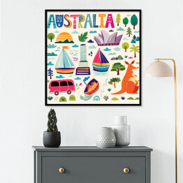 Plakat w ramie Ilustracja z australijskimi symbolami