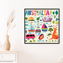 Plakat w ramie Ilustracja z australijskimi symbolami