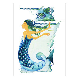 Plakat samoprzylepny Znak zodiaku Ryby - Syrenka jako symbol 