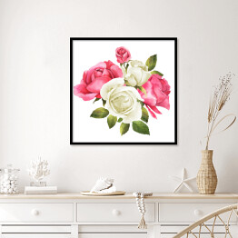 Plakat w ramie Bukiet ślubny z różowych i białych kwiatów