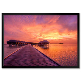 Plakat w ramie Zachód słońca na plaży - Malediwy