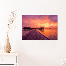 Plakat Zachód słońca na plaży - Malediwy