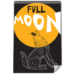 Fototapeta Wyjący wilk na tle żółtego księżyca - ilustracja