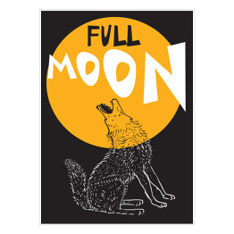 Plakat Wyjący wilk na tle żółtego księżyca - ilustracja